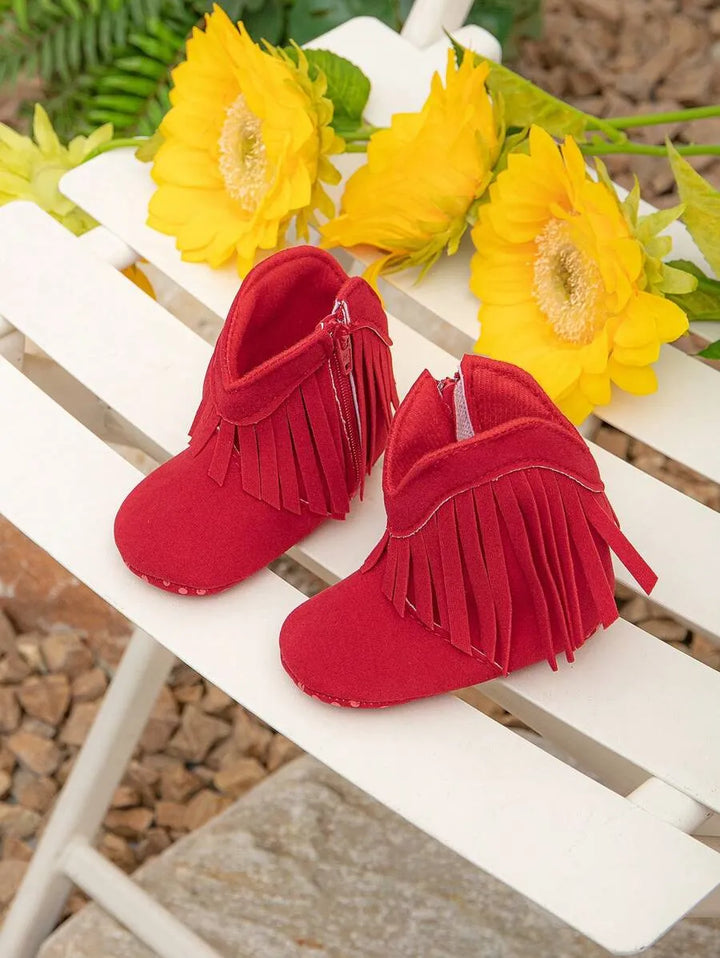 botinha vermelha com franja para bebê menina com solado antiderrapante Varialle