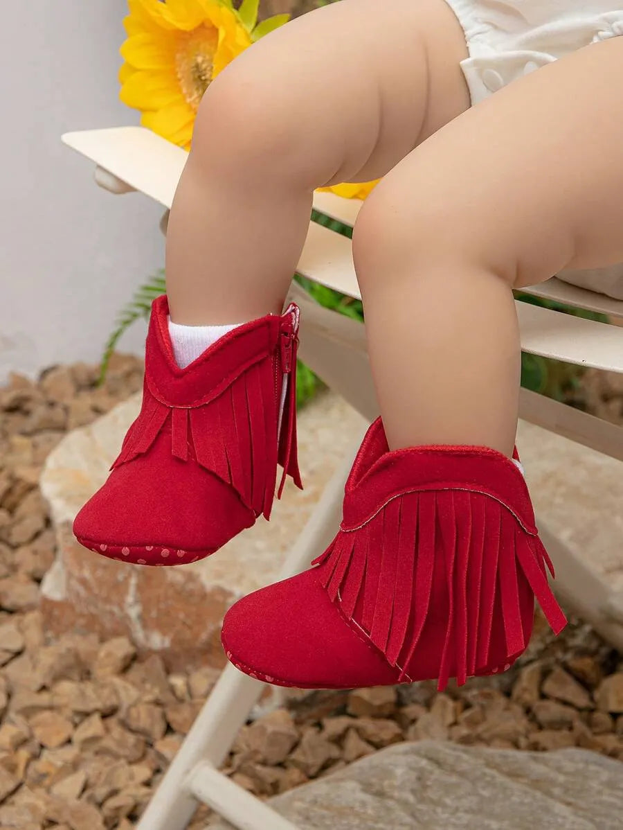 botinha vermelha com franja para bebê menina com solado antiderrapante Varialle