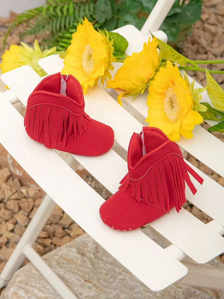 botinha vermelha com franja para bebê menina com solado antiderrapante Varialle