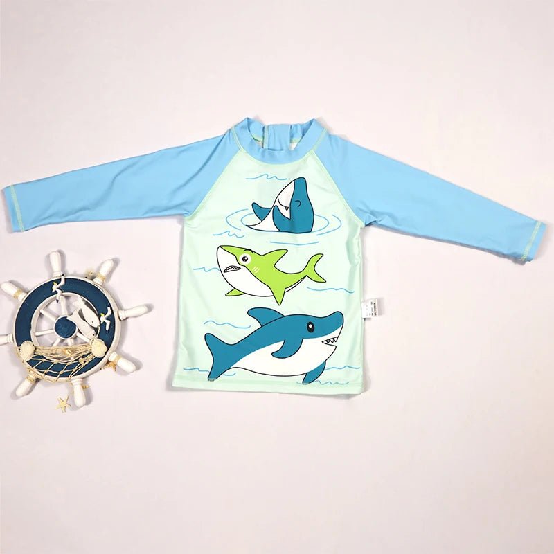 Conjunto de Natação Infantil com Estampa de Tubarão e Proteção UV - 3 Peças - Varialle