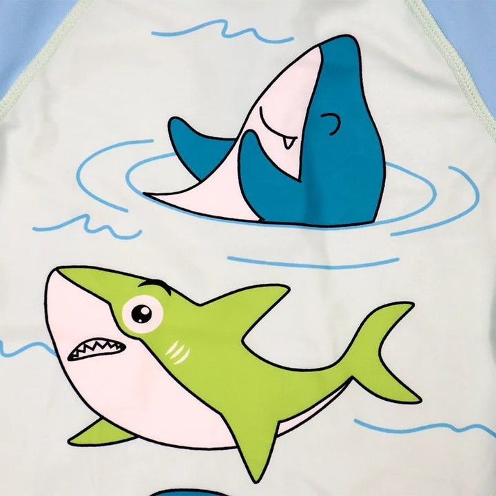 Conjunto de Natação Infantil com Estampa de Tubarão e Proteção UV - 3 Peças - Varialle