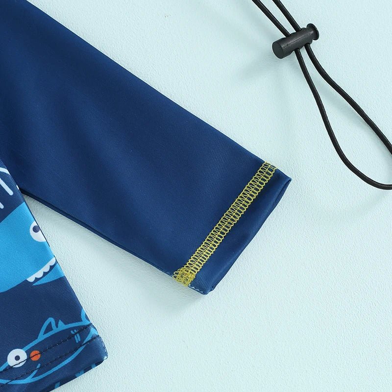 Conjunto de Praia Infantil com Estampa de Tubarão e Proteção Solar - 3 Peças - Varialle