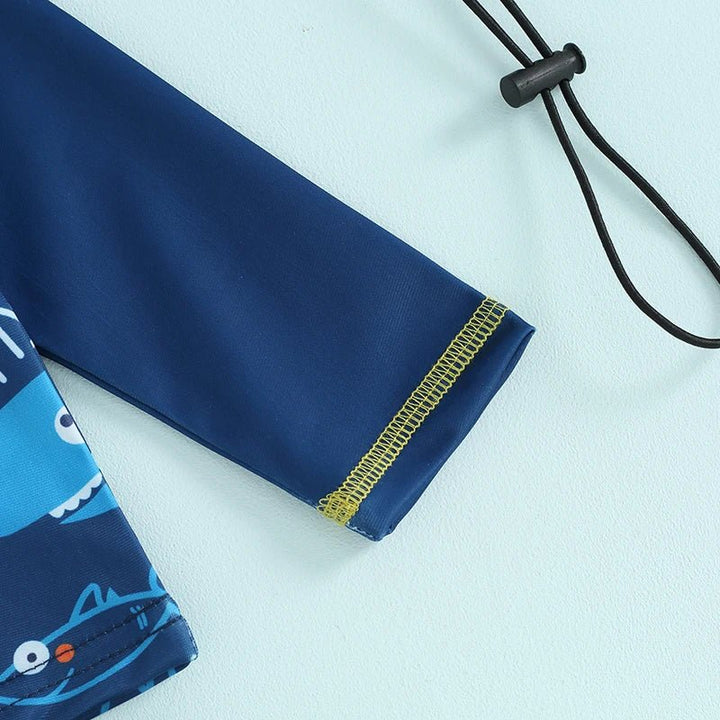 Conjunto de Praia Infantil com Estampa de Tubarão e Proteção Solar - 3 Peças - Varialle