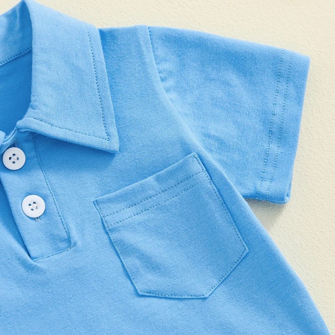 Conjunto de Verão Bebê Menino Body Gola Polo e Shorts Listrados com Estampa de Sol - Varialle