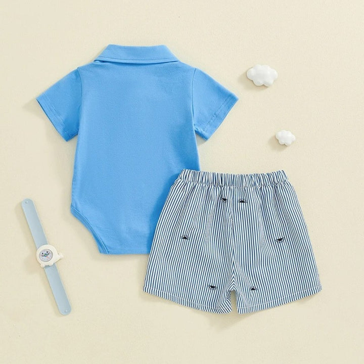 Conjunto de Verão Bebê Menino Body Gola Polo e Shorts Listrados com Estampa de Sol - Varialle