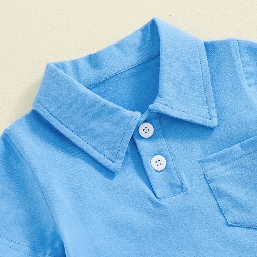 Conjunto de Verão Bebê Menino Body Gola Polo e Shorts Listrados com Estampa de Sol - Varialle