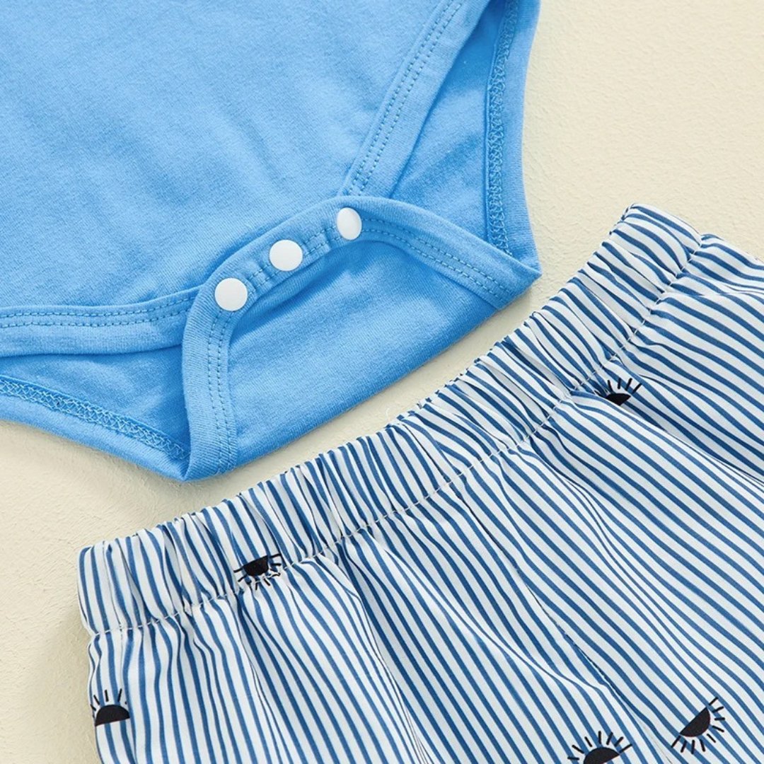 Conjunto de Verão Bebê Menino Body Gola Polo e Shorts Listrados com Estampa de Sol - Varialle