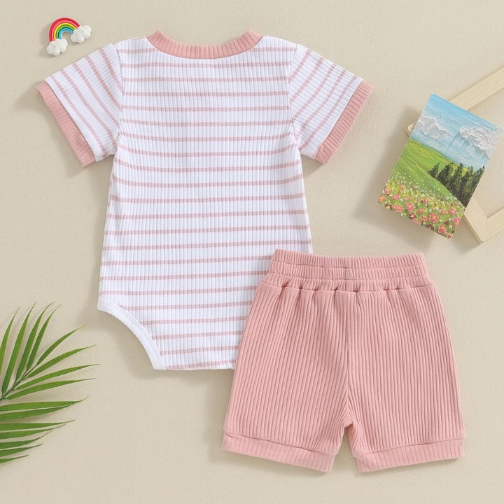 Conjunto de Verão para Bebê Menino Body Listrado de Manga Curta e Shorts Elásticos - Varialle
