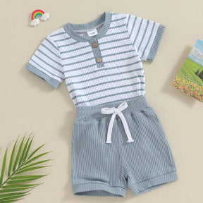 Conjunto de Verão para Bebê Menino Body Listrado de Manga Curta e Shorts Elásticos - Varialle