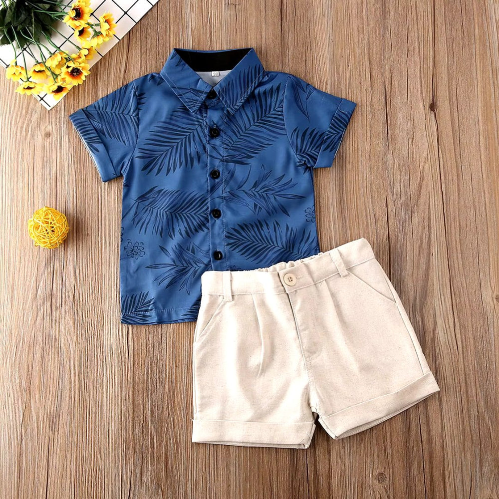 Conjunto de Verão para Bebê Menino Camisa com Estampa de Folhas e Bermuda - Varialle
