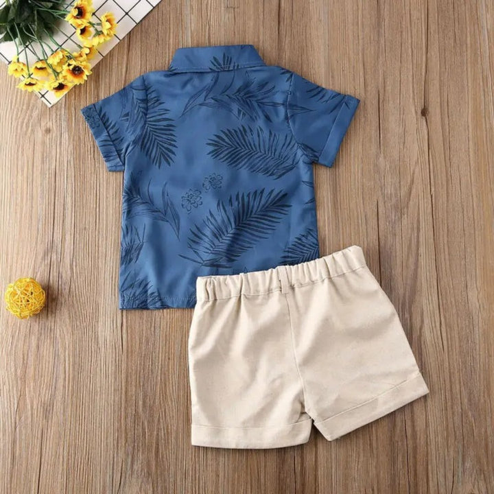 Conjunto de Verão para Bebê Menino Camisa com Estampa de Folhas e Bermuda - Varialle