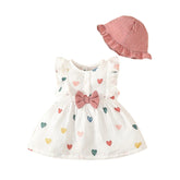 Conjunto de Vestido e Chapéu para Bebês com Estampa de Corações - EncantBaby - Varialle