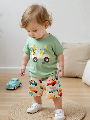 conjunto safari estampado para bebe menino com camiseta e short Varialle