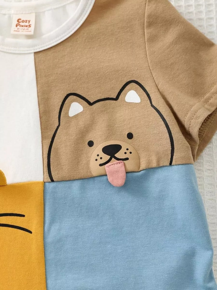 Conjunto Infantil Bichinhos Divertidos e Short Caqui 6M a 3A