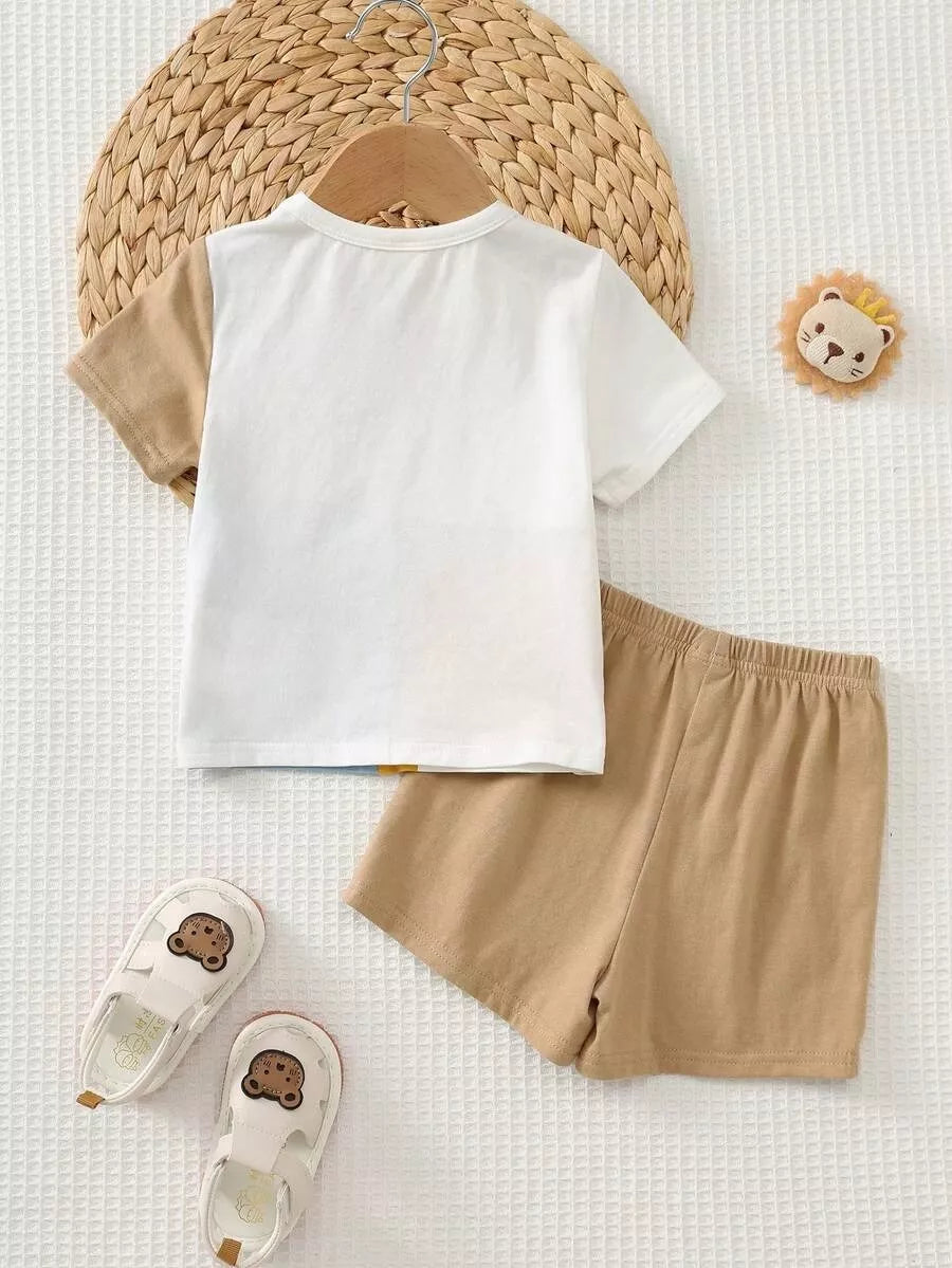 Conjunto Infantil Bichinhos Divertidos e Short Caqui 6M a 3A