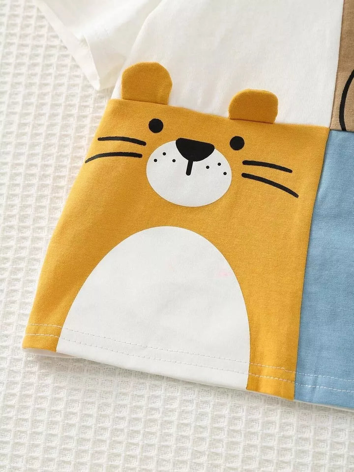 Conjunto Infantil Bichinhos Divertidos e Short Caqui 6M a 3A