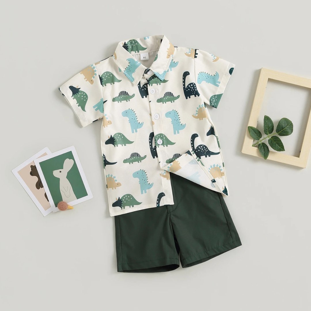 Conjunto Infantil de Verão com Estampa de Dinossauro para Meninos - 12 Meses a 4 Anos - Varialle
