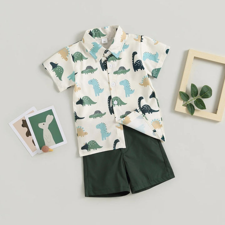 Conjunto Infantil de Verão com Estampa de Dinossauro para Meninos - 12 Meses a 4 Anos - Varialle