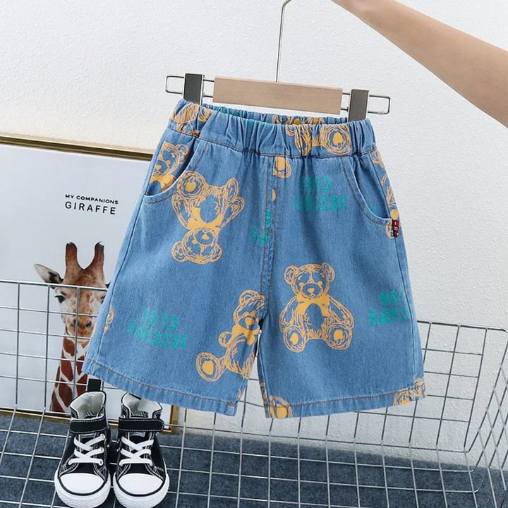 Conjunto Infantil Jeans com Estampa de Urso Camisa e Shorts para Meninos - Varialle