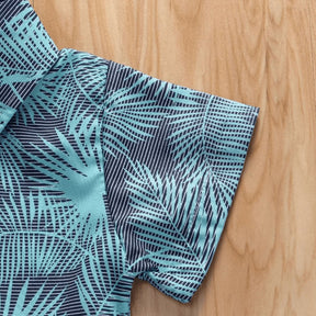 Conjunto Infantil Masculino de Verão Camisa com Estampa de Folhas e Shorts Lisos - Varialle