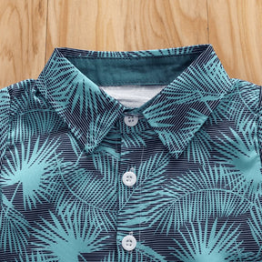 Conjunto Infantil Masculino de Verão Camisa com Estampa de Folhas e Shorts Lisos - Varialle