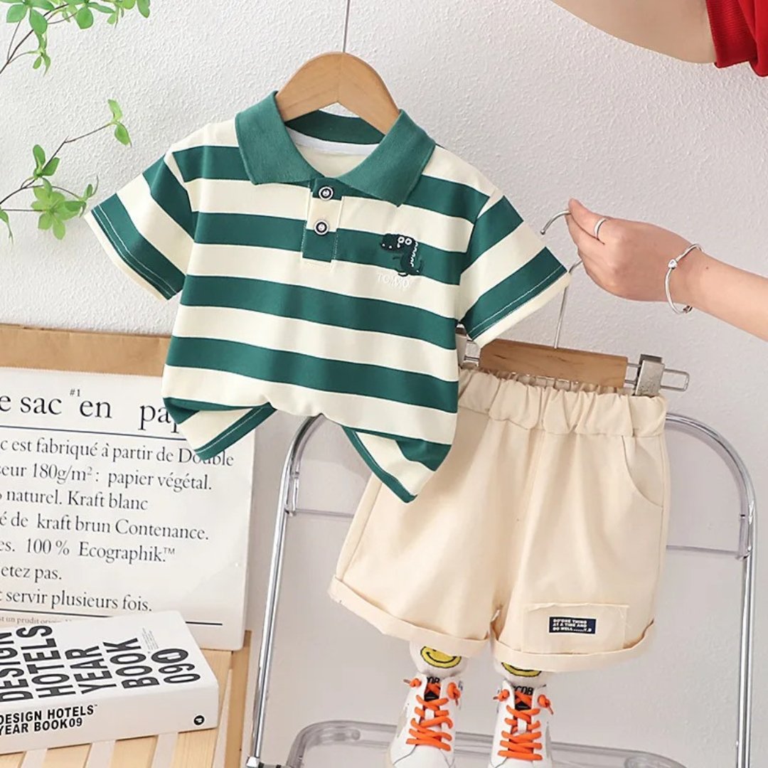 Conjunto Infantil Masculino Gola Polo Listrada e Shorts - Varialle