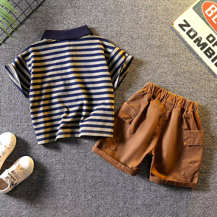 Conjunto Infantil Masculino Gola Polo Listrada e Shorts - 12 Meses a 5 Anos - Varialle