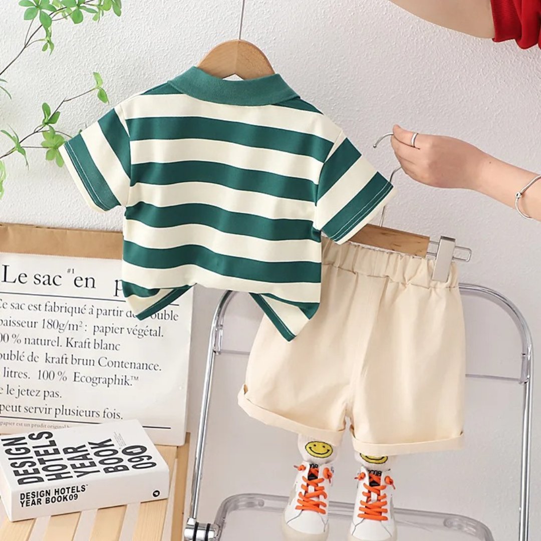 Conjunto Infantil Masculino Gola Polo Listrada e Shorts - Varialle