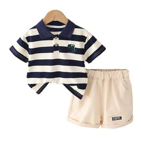 Conjunto Infantil Masculino Gola Polo Listrada e Shorts - Varialle