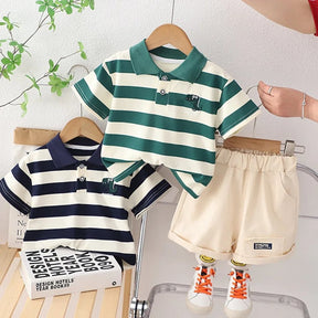 Conjunto Infantil Masculino Gola Polo Listrada e Shorts - Varialle