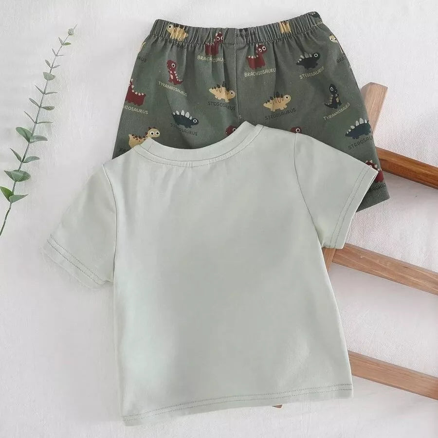 Conjunto Infantil Menino Dinossauro Verde e Short Estampado 6M a 3A