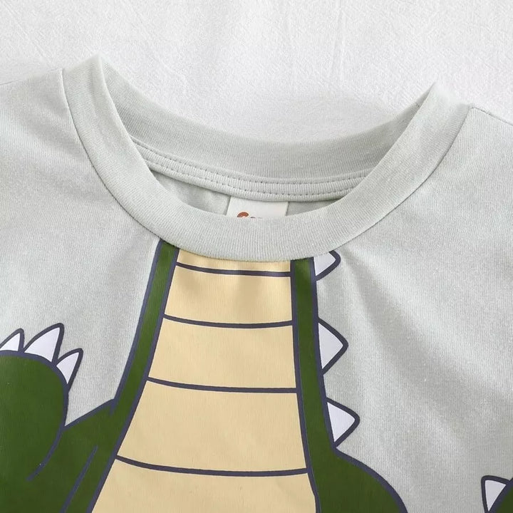Conjunto Infantil Menino Dinossauro Verde e Short Estampado 6M a 3A