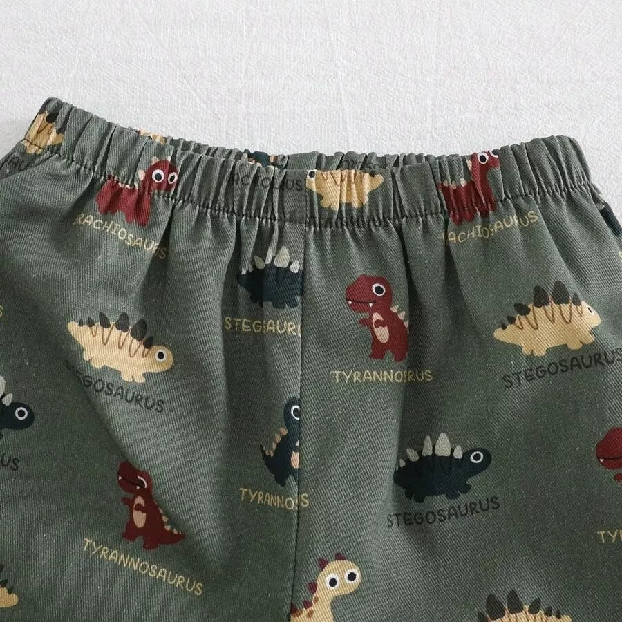 Conjunto Infantil Menino Dinossauro Verde e Short Estampado 6M a 3A