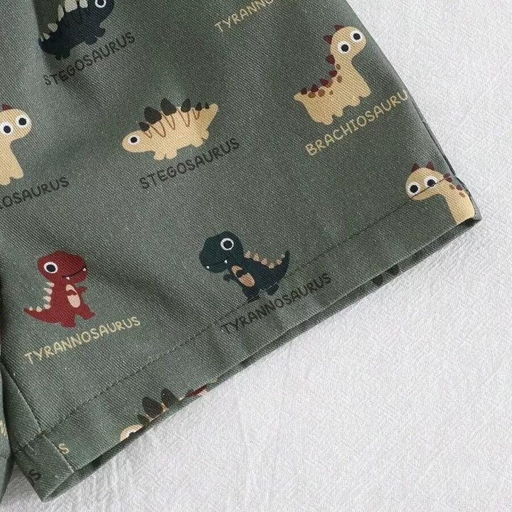 Conjunto Infantil Menino Dinossauro Verde e Short Estampado 6M a 3A