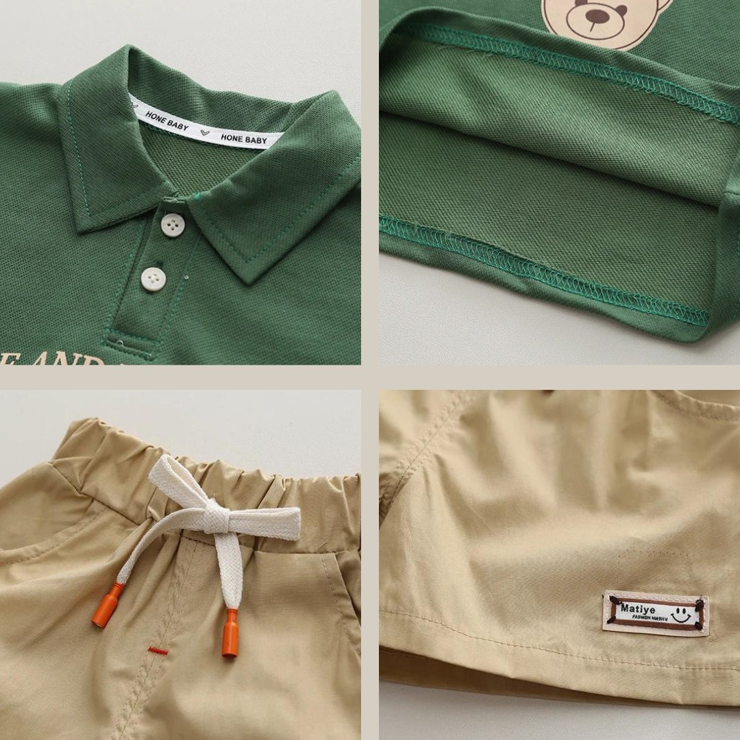 Conjunto Infantil para Meninos Camiseta Polo com Estampa de Urso e Shorts - Varialle