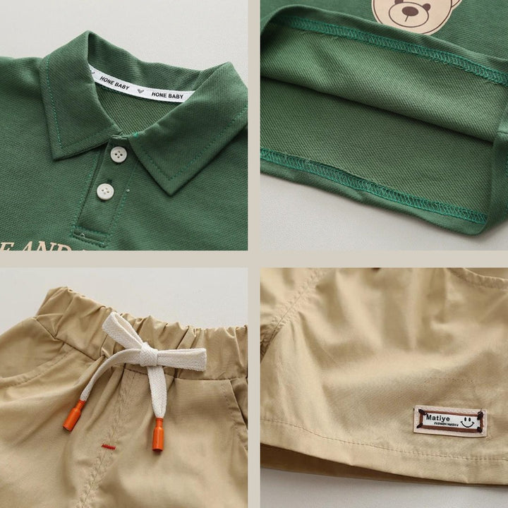 Conjunto Infantil para Meninos Camiseta Polo com Estampa de Urso e Shorts - Varialle