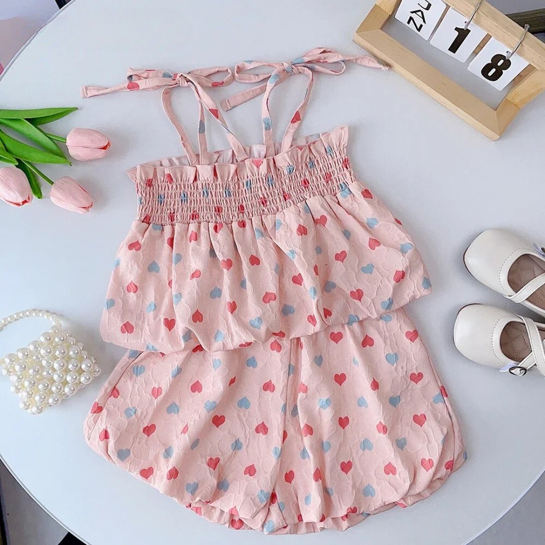 Conjunto Infantil Verão Meninas Corações - 1 a 5 Anos | LANÇAMENTO BLACK FRIDAY - Varialle