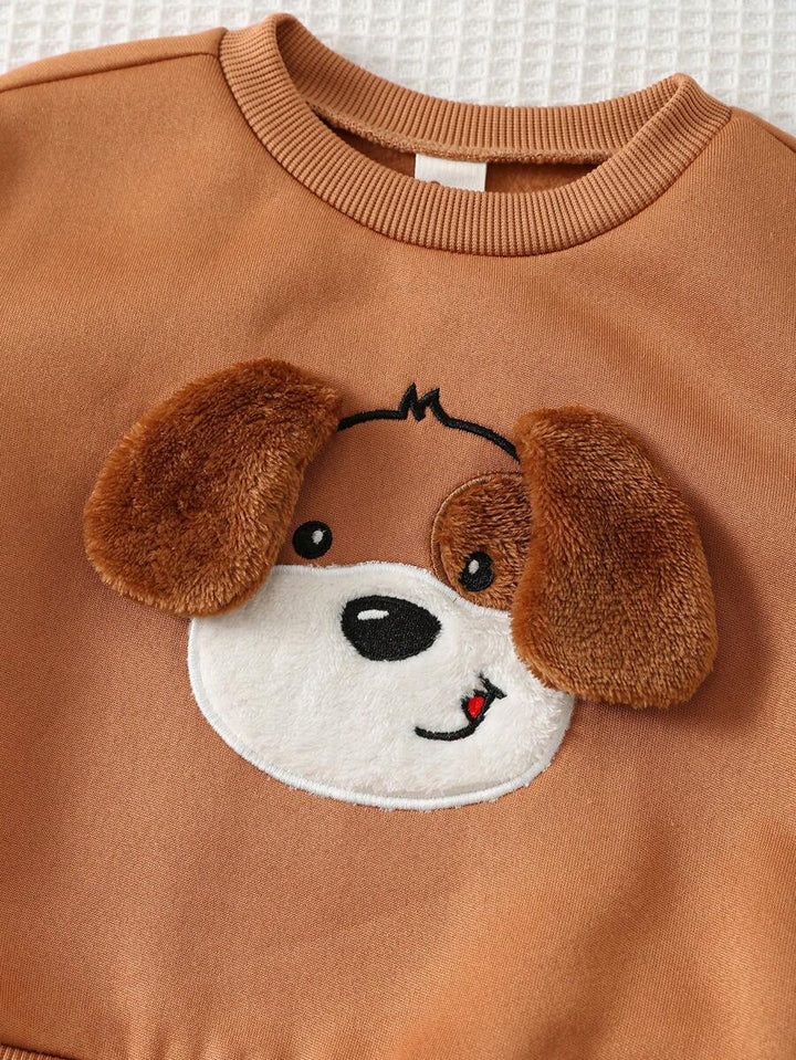 Conjunto Moletom Infantil Cachorrinho Orelhas 3D Marrom
