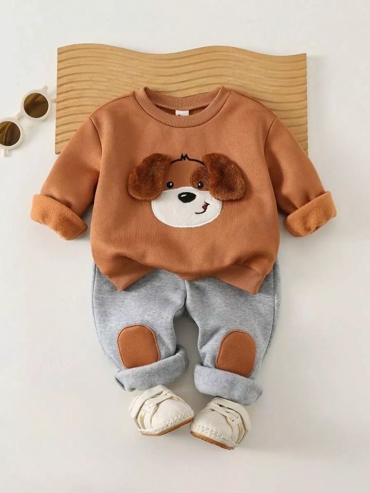Conjunto Moletom Infantil Cachorrinho Orelhas 3D Marrom