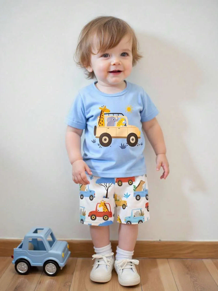 conjunto safari estampado para bebe menino com camiseta e short Varialle
