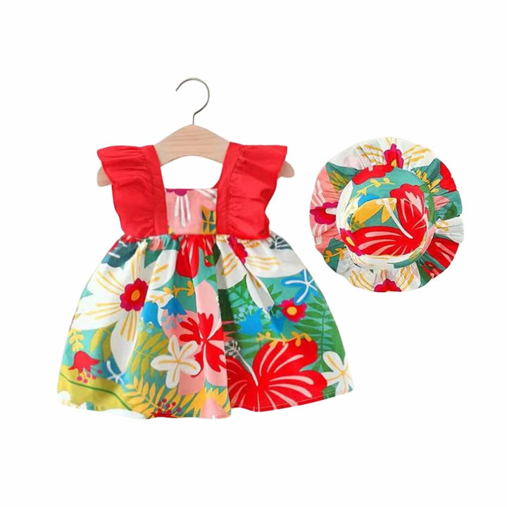 Conjunto Verão Bebê Menina: Vestido e Chapéu Estampa Tropical - 9 Meses a 3 Anos | LANÇAMENTO BLACK FRIDAY - Varialle