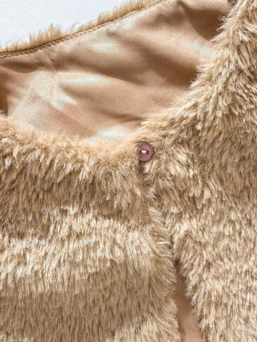 Conjunto Vestido Floral Outono com Colete de Pelinhos 6M a 3A