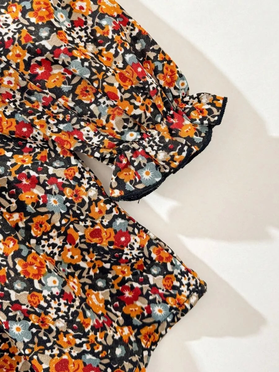 Conjunto Vestido Floral Outono com Colete de Pelinhos 6M a 3A