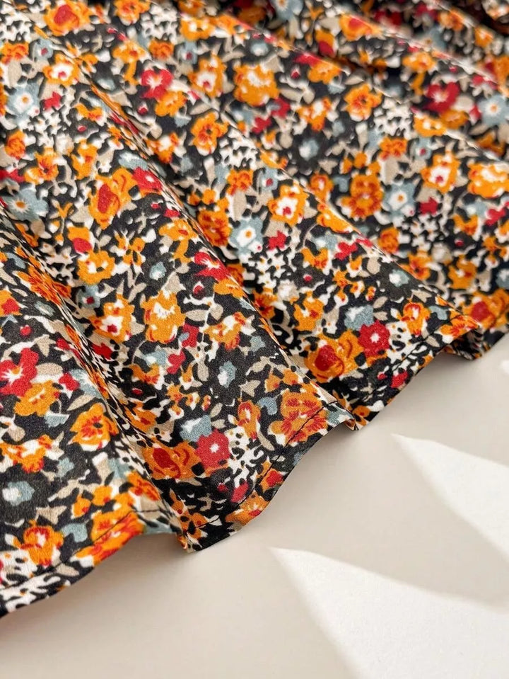 Conjunto Vestido Floral Outono com Colete de Pelinhos 6M a 3A