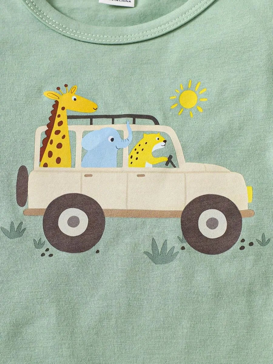 conjunto safari estampado para bebe menino com camiseta e short Varialle