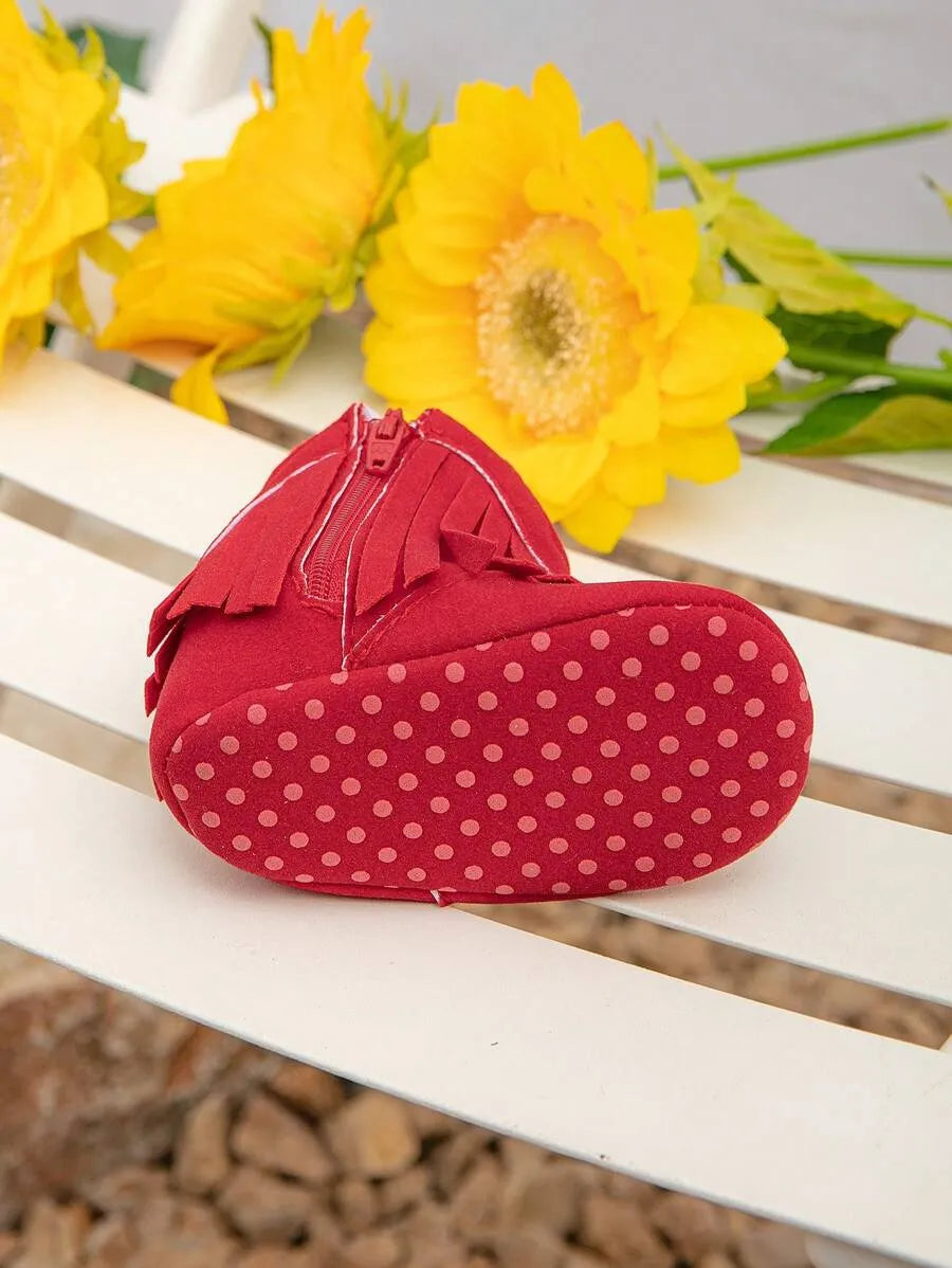 botinha vermelha com franja para bebê menina com solado antiderrapante Varialle