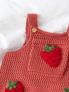 macacão de tricô para bebê menina com bordado de morangos e estilo aconchegante Varialle
