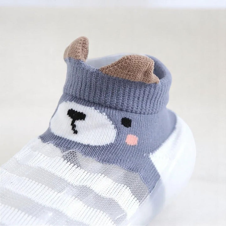 meia com sola antiderrapante respirável para bebê de 6 meses a 3 anos com estampa animal Varialle