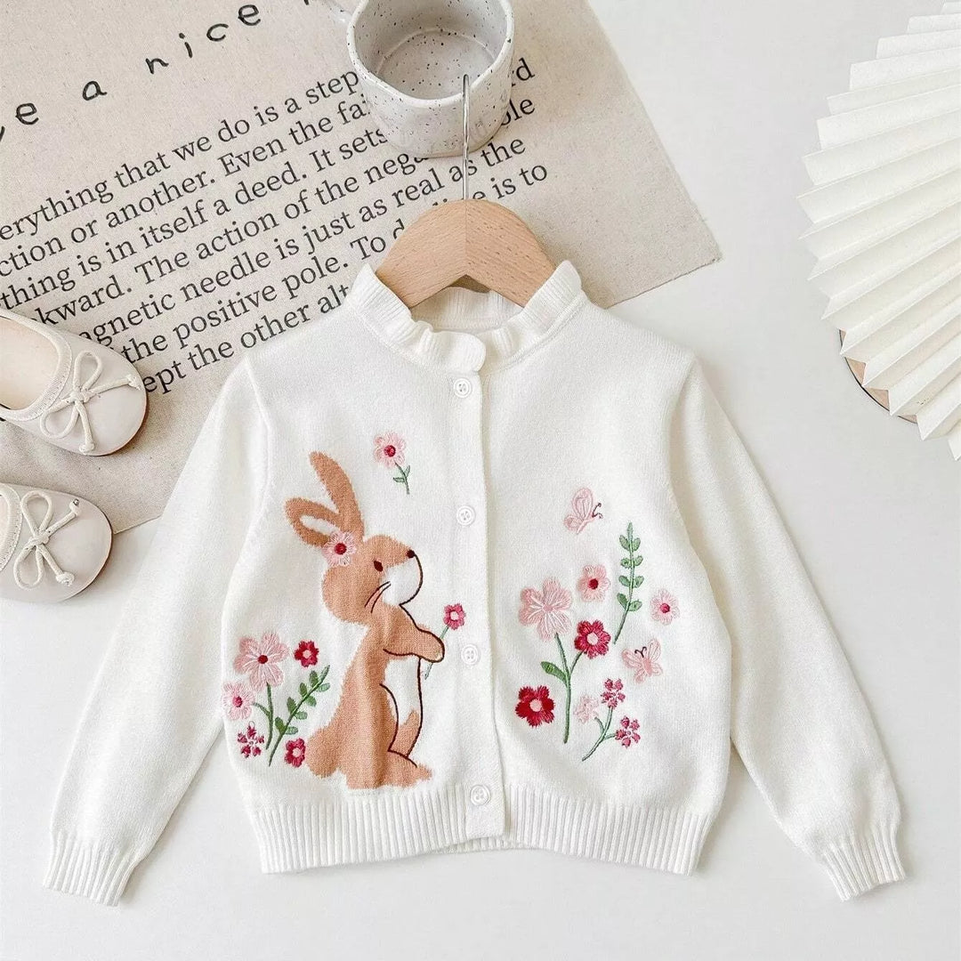 Cardigan de Tricô Bordado Coelhinho 6M a 3A
