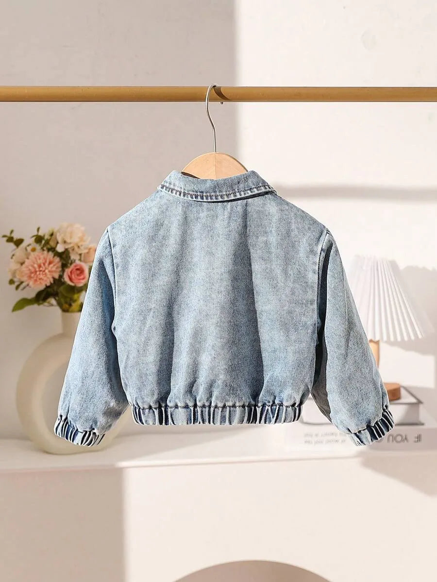 Jaqueta Jeans Infantil Feminina Forrada em Pelúcia – 6 Meses a 3 Anos